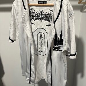 Svdden Death White Button-Up Baseball Jersey with Black Accents (Size: Large)